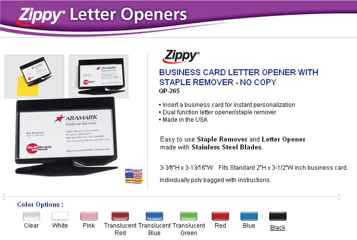 Zippy Business Card Letter Opener and Staple Remover